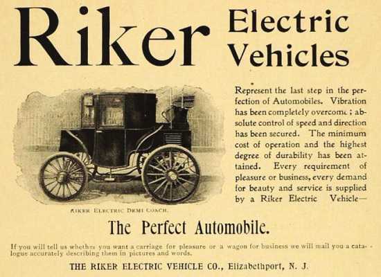 An advert for Riker electric vehicles