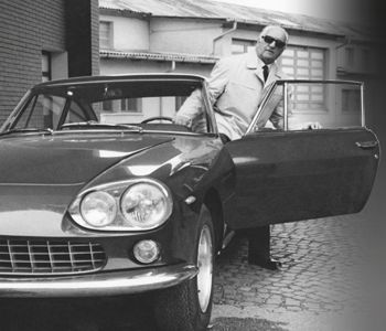Enzo Ferrari makes an arrival in a Ferrari 330GT 2+2