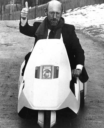 Clive Sinclair with the finished C5